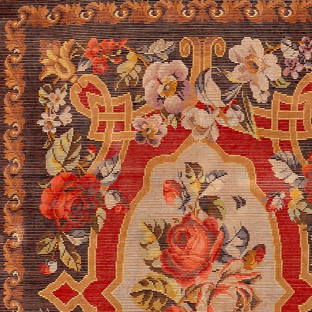 Rare Antique Ukrainian Pile Rug With Floral Garlands in the St