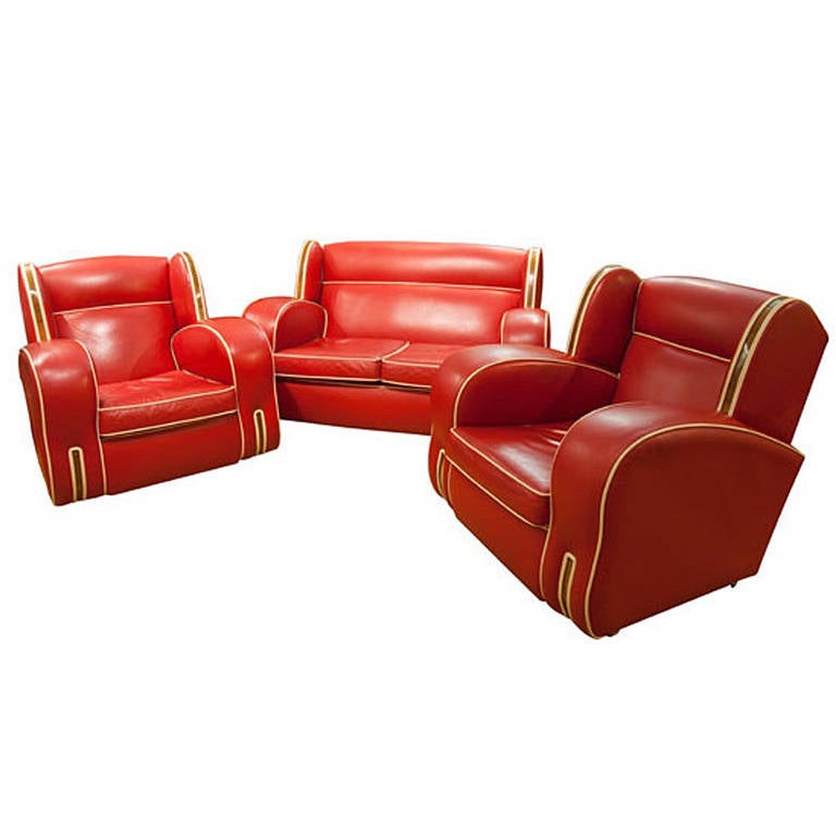Art Deco Red Leather Lounge Suite at 1stDibs