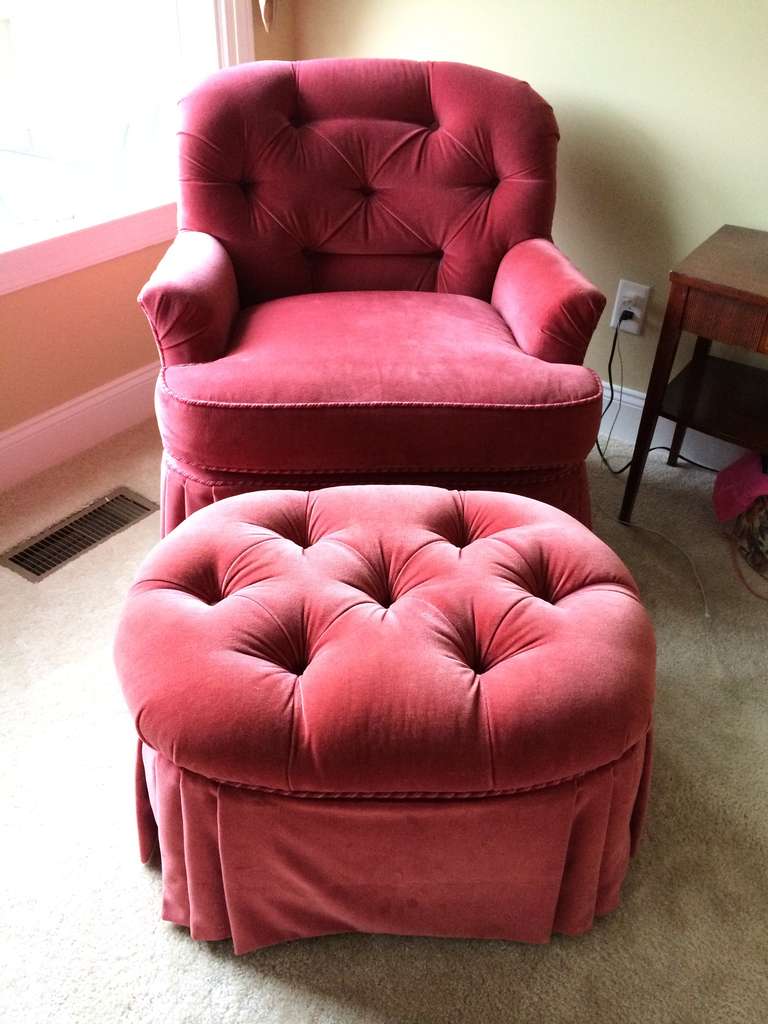 Hollywood Regency Tufted Lounge Chair and Ottoman at 1stDibs velvet chair and ottoman
