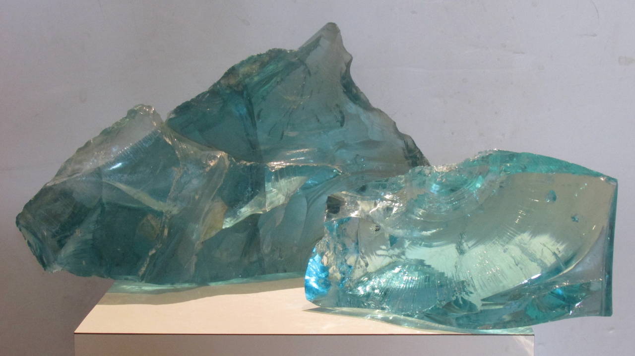 Two Large Old Factory Aqua Chunk Glass Cullets at 1stDibs large glass