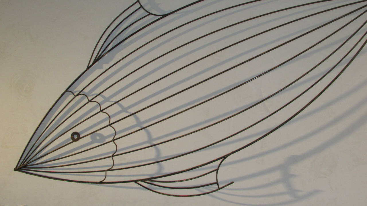 Oversized Metal Wire Fish Sculpture Style of Frederick Weinberg at