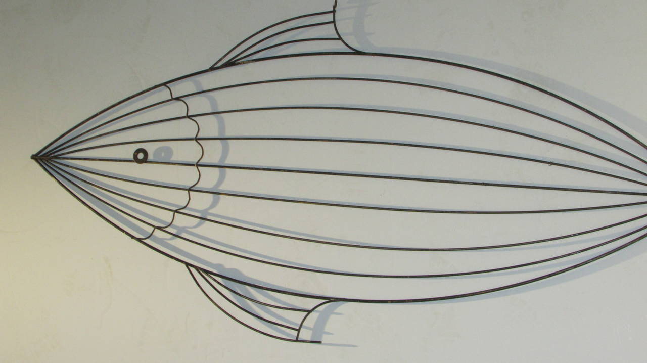 Oversized Metal Wire Fish Sculpture Style of Frederick Weinberg at