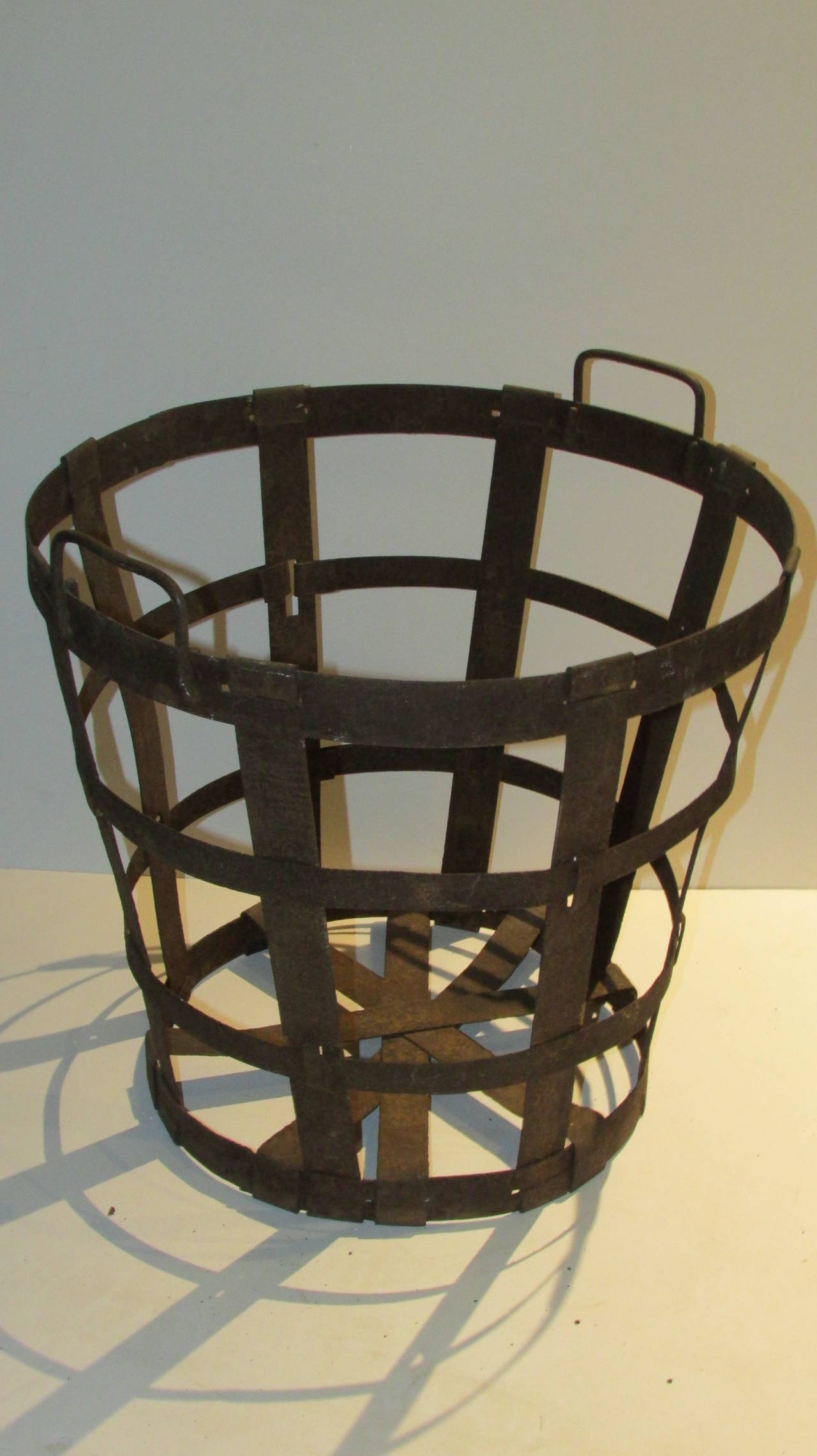 Rustic French Strap Metal Demijohn Basket at 1stDibs