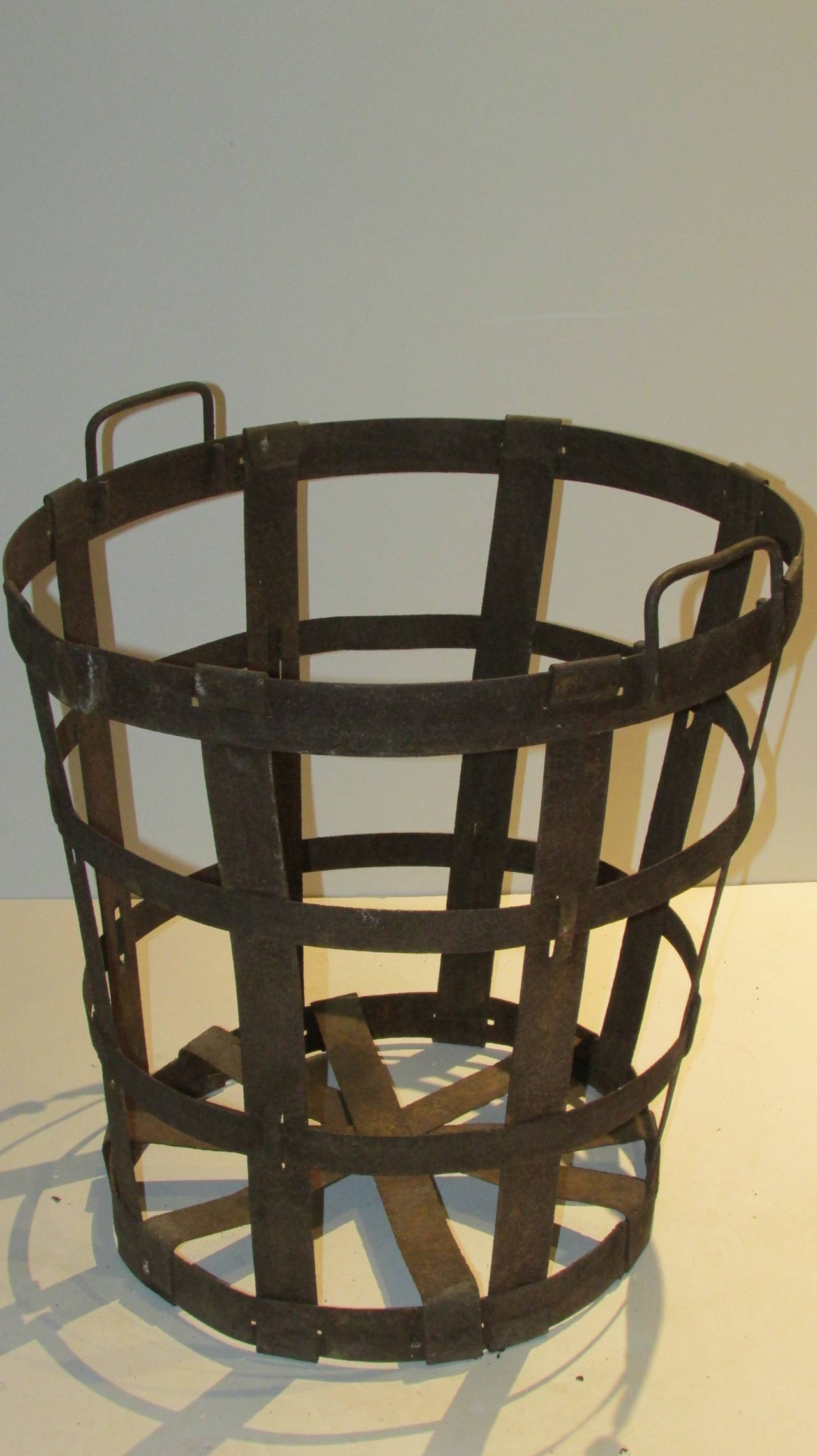 Rustic French Strap Metal Demijohn Basket at 1stDibs