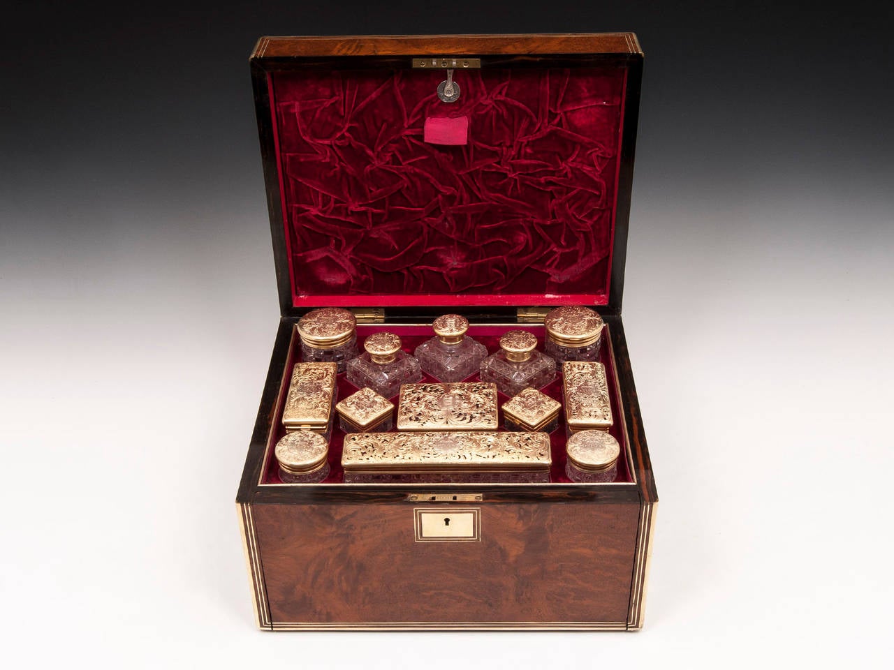Antique Amboyna Silver Gilt Dressing Vanity Box For Sale at 1stdibs
