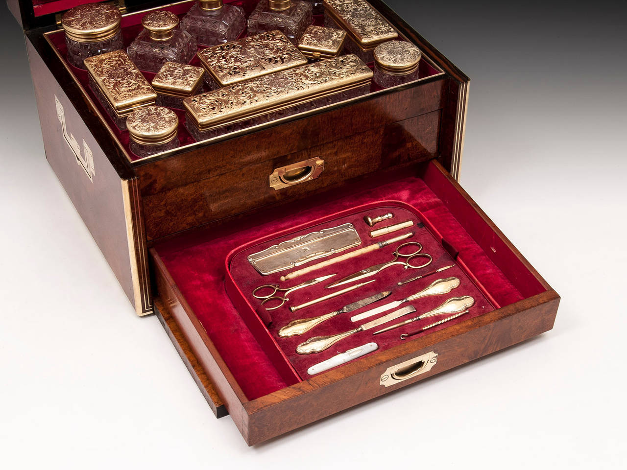 Antique Amboyna Silver Gilt Dressing Vanity Box For Sale at 1stdibs