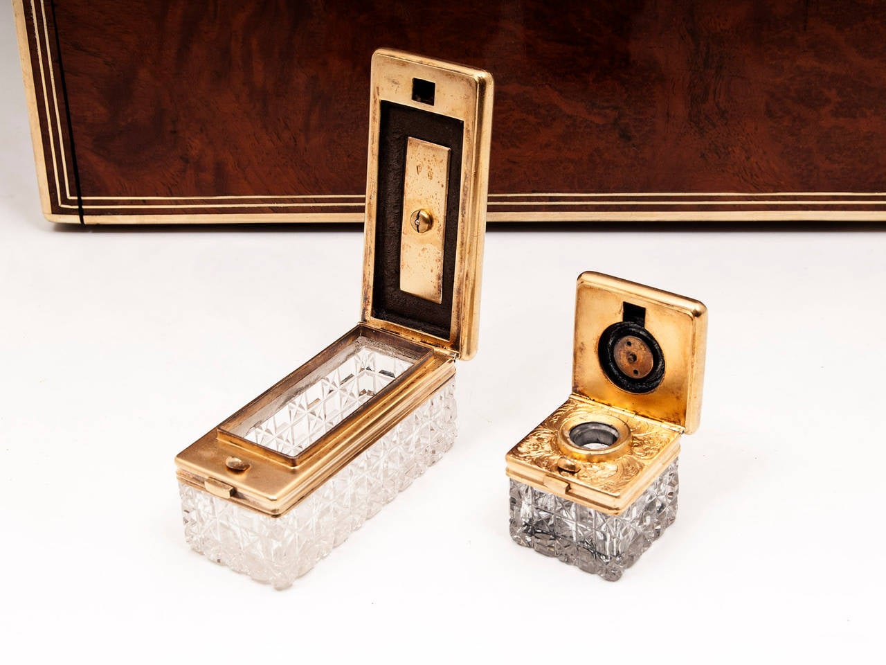 Antique Amboyna Silver Gilt Dressing Vanity Box For Sale at 1stDibs