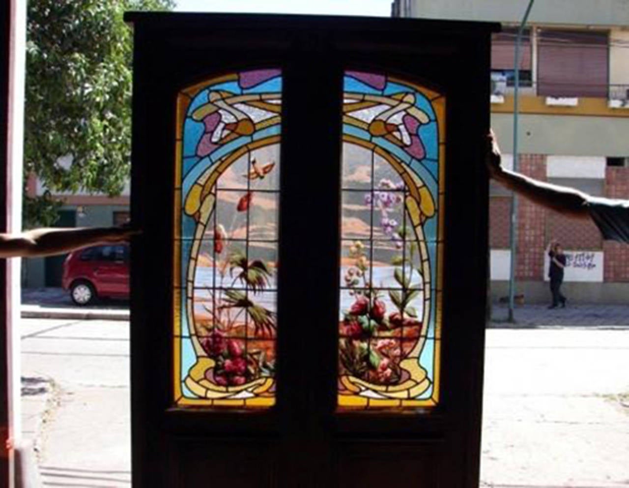 Double Stained and HandPainted Glass Door For Sale at 1stDibs