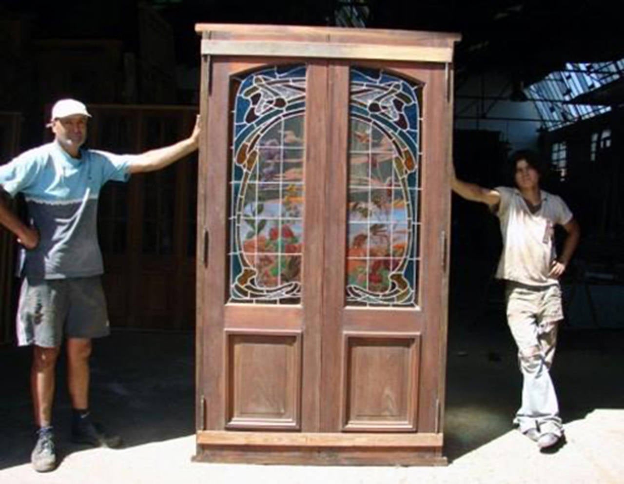 Double Stained and HandPainted Glass Door For Sale at 1stDibs