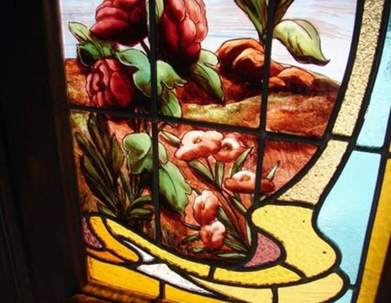 Double Stained and HandPainted Glass Door For Sale at 1stDibs