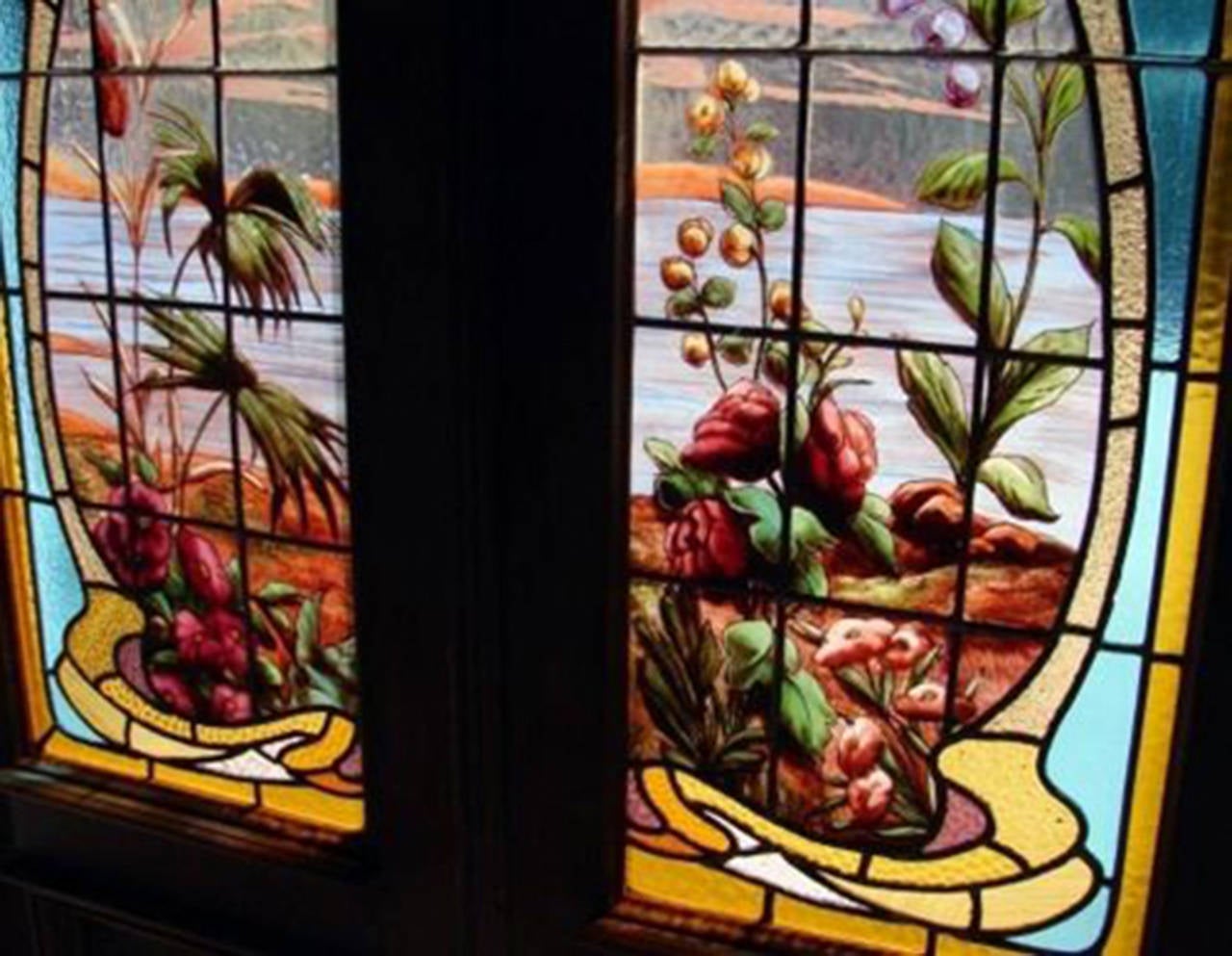 Double Stained and HandPainted Glass Door For Sale at 1stDibs