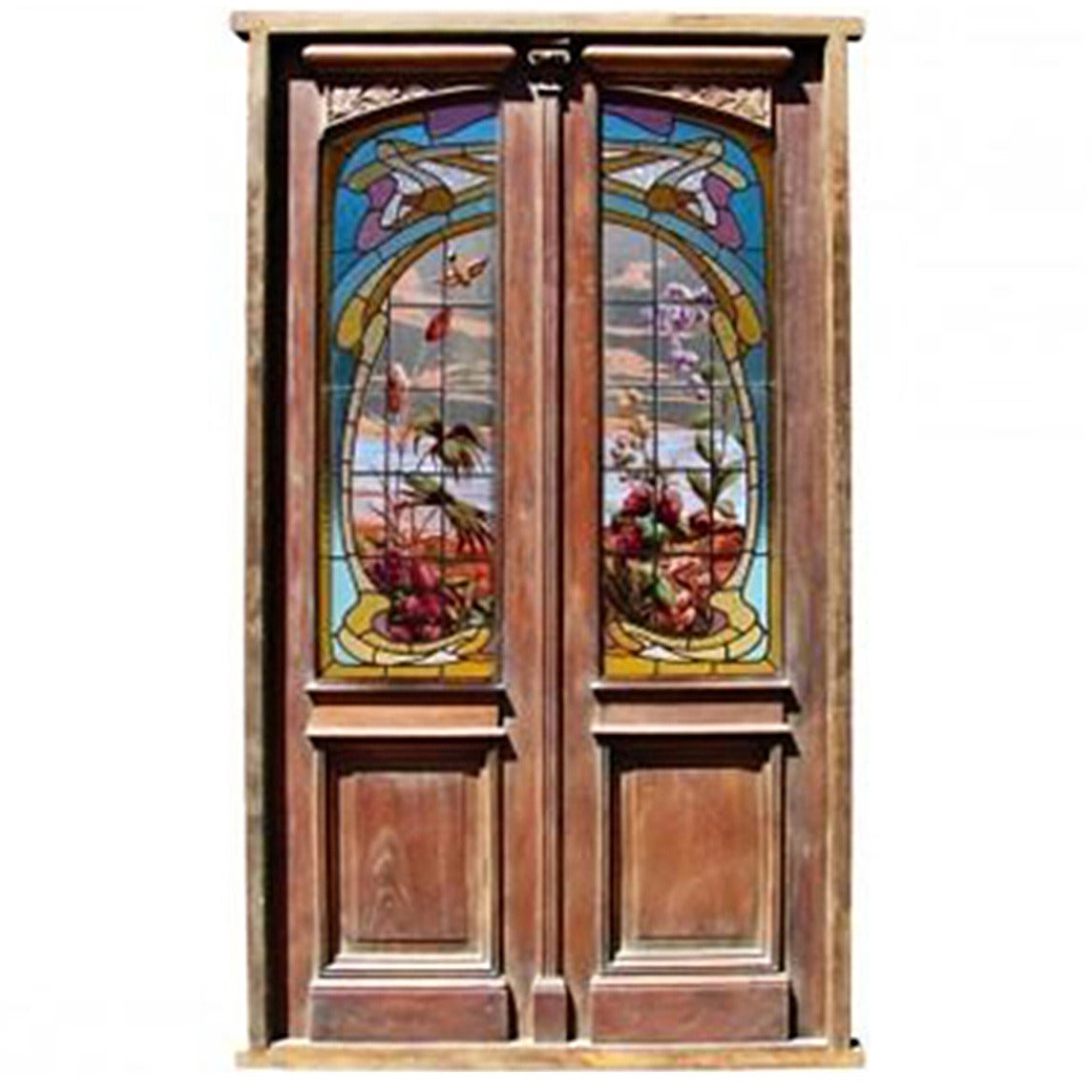 Double Stained and HandPainted Glass Door For Sale at 1stDibs