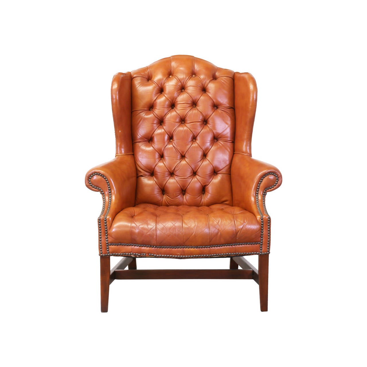 Leather High Back Wing Chair Vintage Green Leather High Back Wing