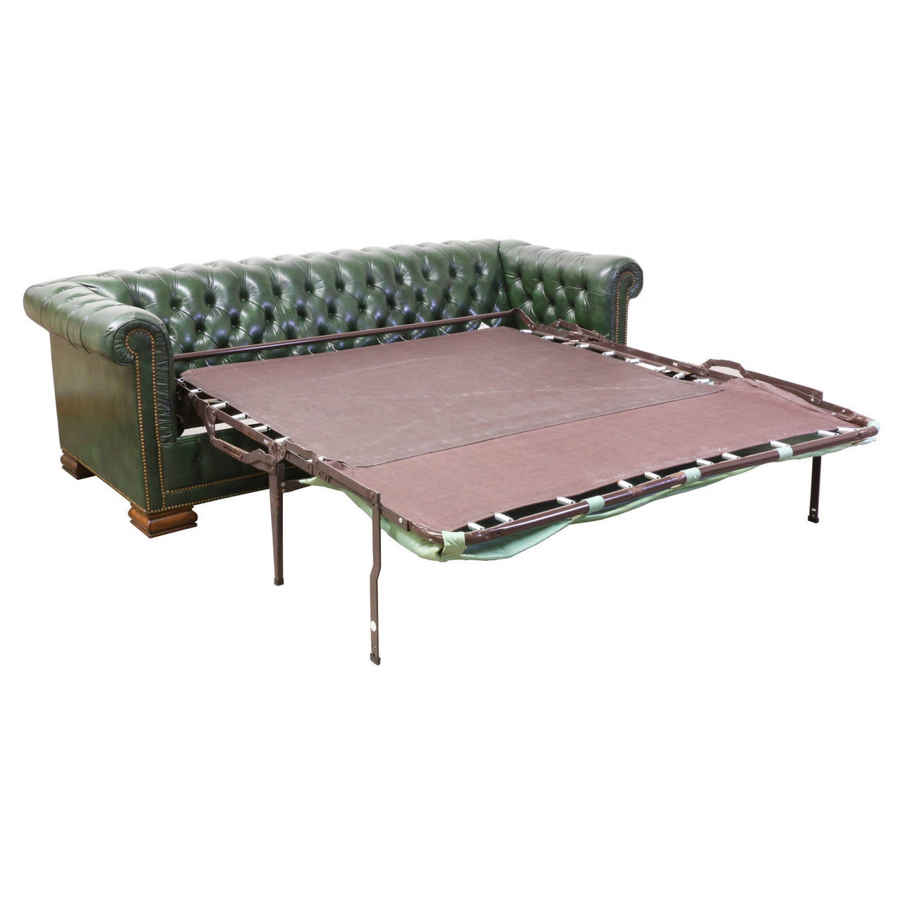 Vintage Green Leather Chesterfield Sofa Bed at 1stDibs green