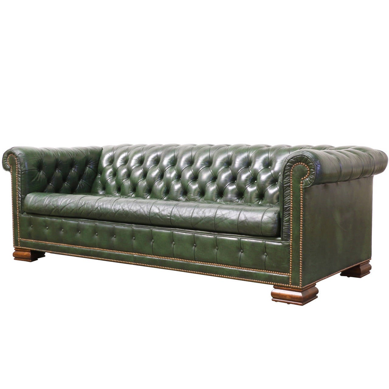 Vintage Green Leather Chesterfield Sofa Bed at 1stDibs