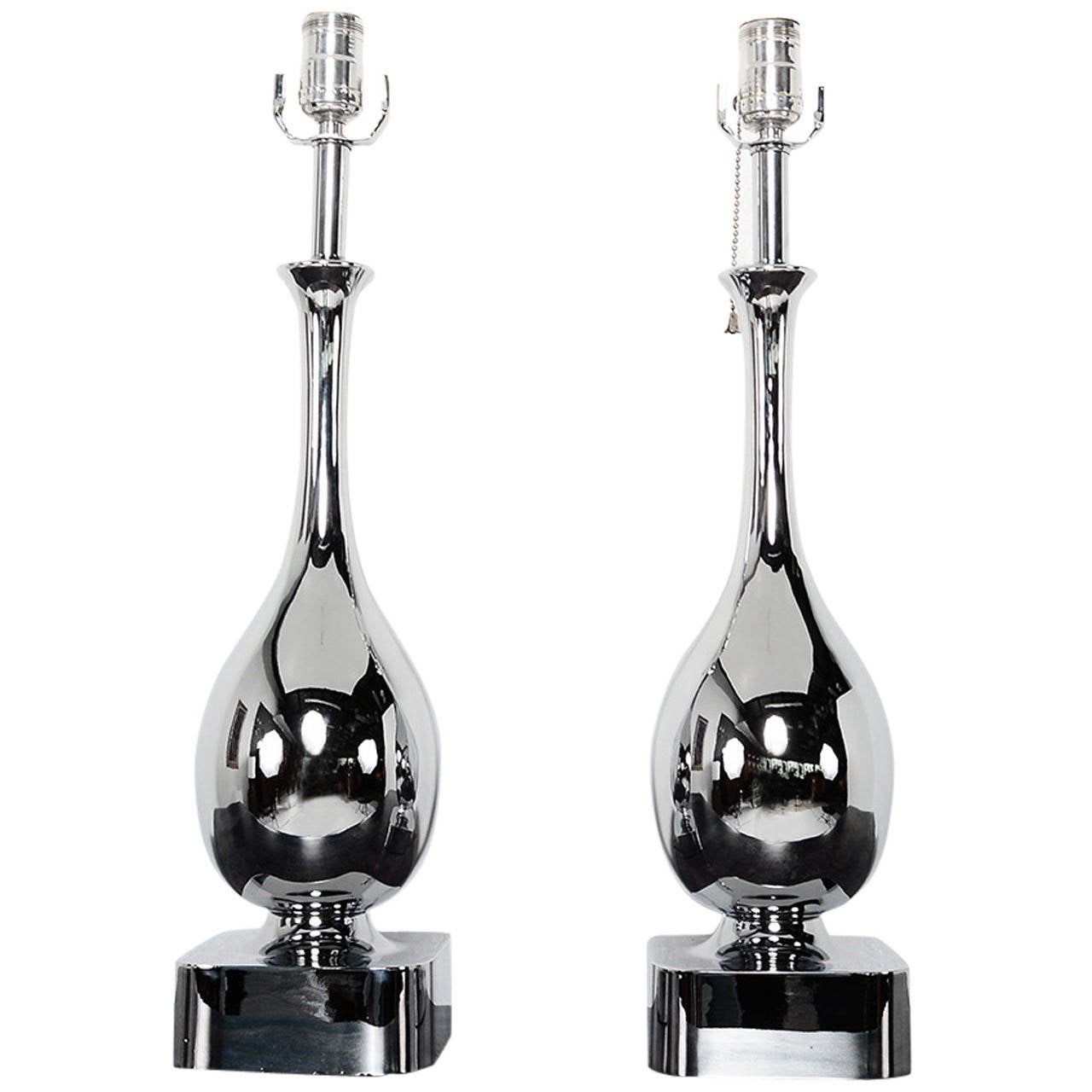 Pair of ChromePlated Tear Drop Table Lamps For Sale at 1stdibs