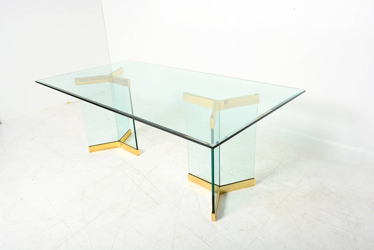 Glass and Brass Dining Table Leon Rosen for PACE at 1stdibs