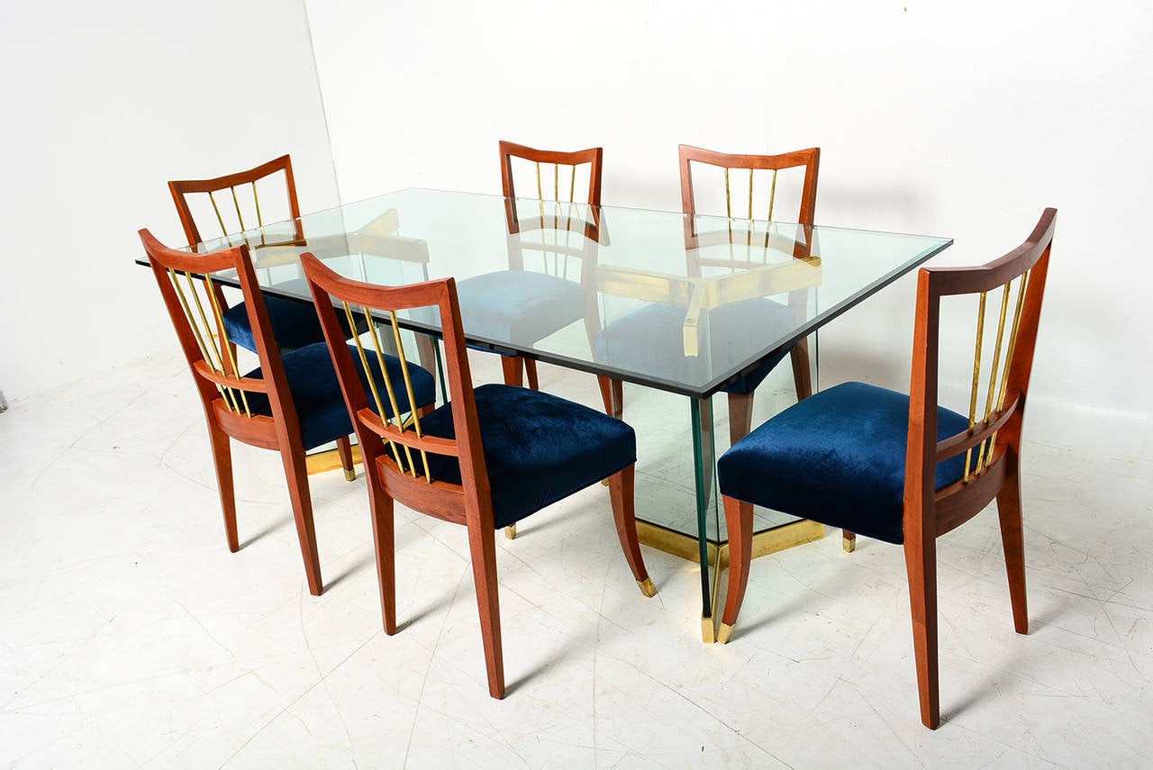 Glass and Brass Dining Table Leon Rosen for PACE at 1stdibs
