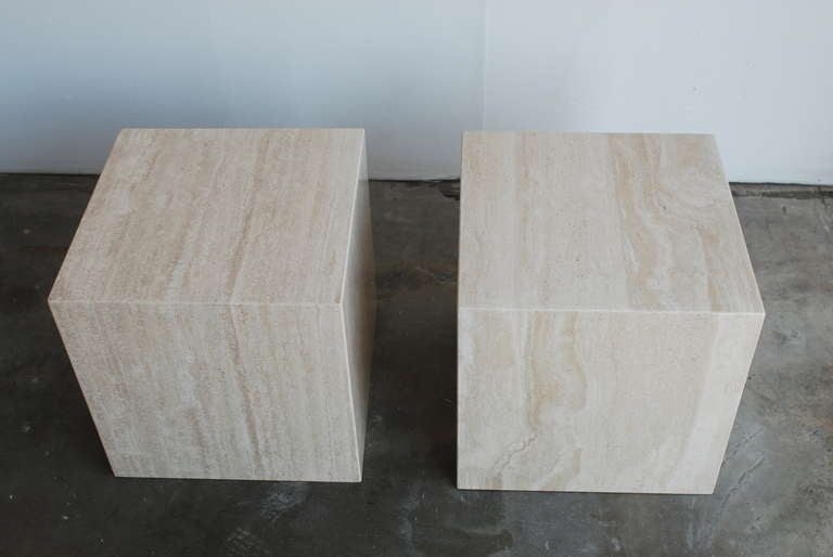 Pair of Travertine Cube End Tables at 1stDibs