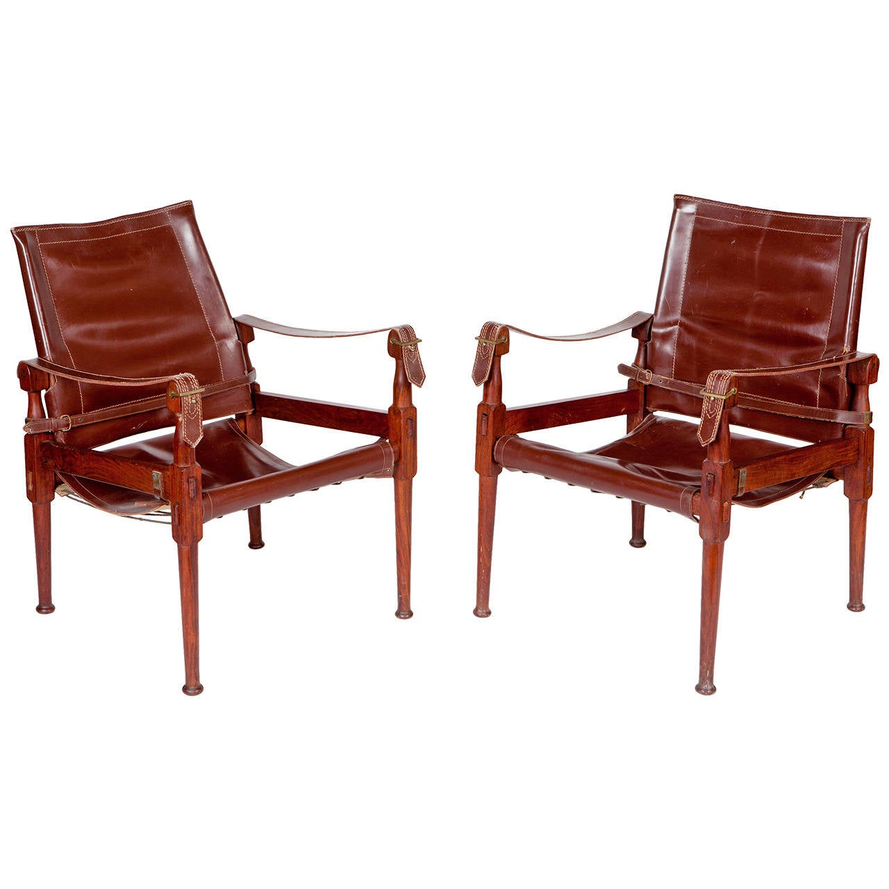 Pair of Teak and Leather Safari Chairs by Kaare Klint For Sale at 1stDibs