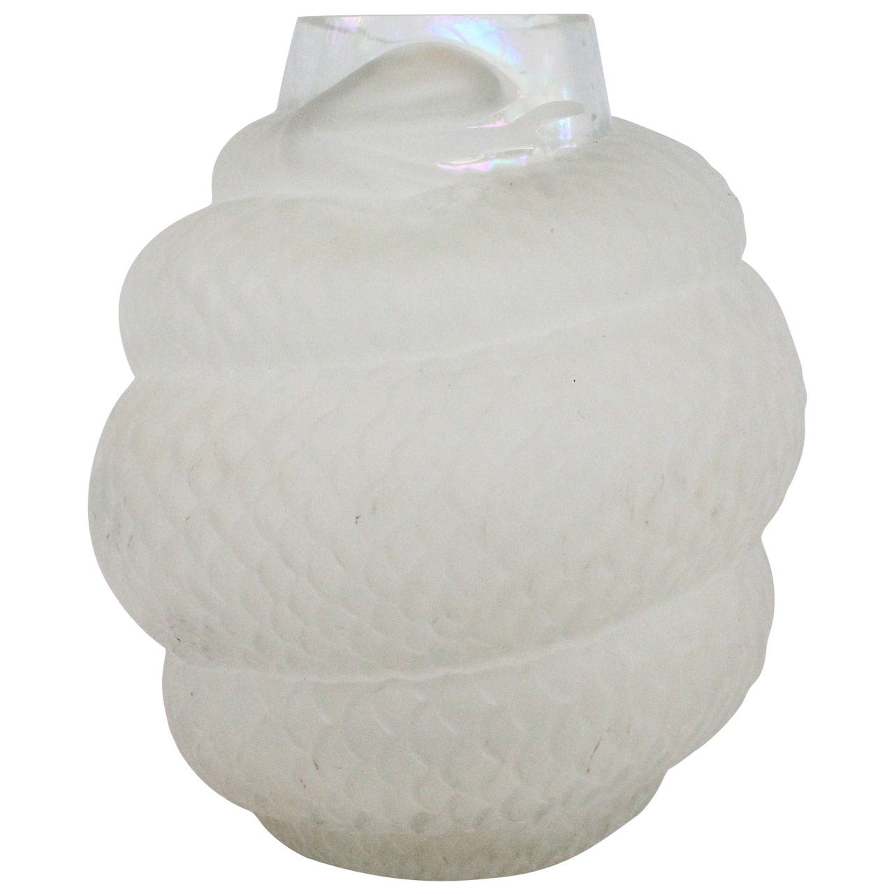 In the Manner of Rene Lalique ‘Serpent' Glass Vase with Provenance For Sale at 1stDibs