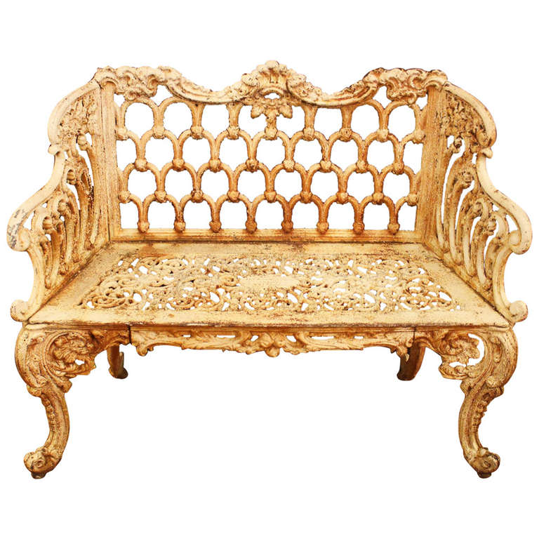 Rococo Revival Cast Iron "Rose Garden Bench" Made by Kramer Bros