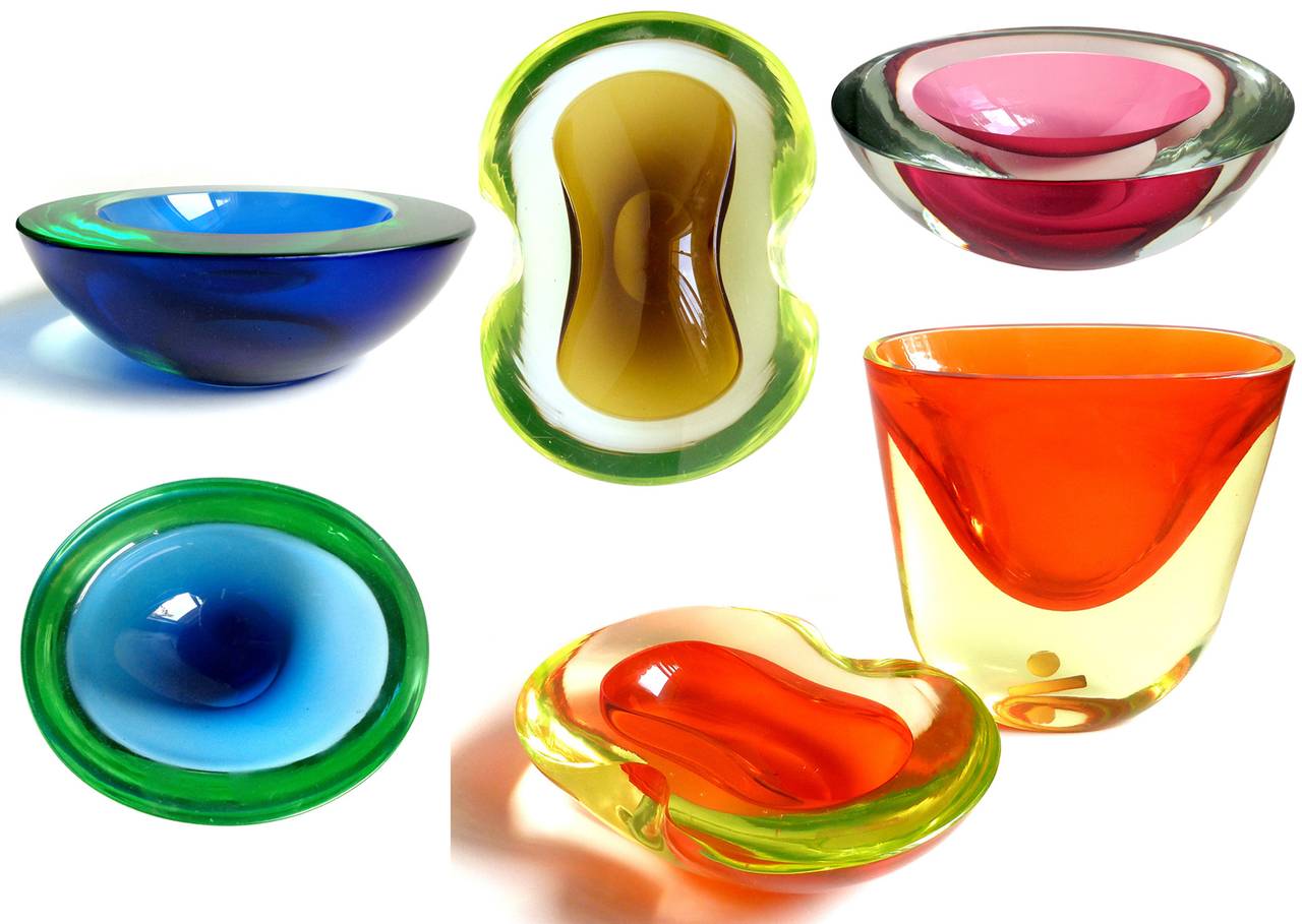 Murano Cobalt Blue Green Sommerso Round Italian Art Glass Decorative