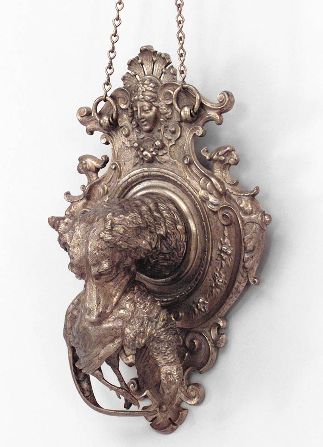 Pair of 19th c. French Shaped Bronze HuntThemed Wall Plaques For Sale