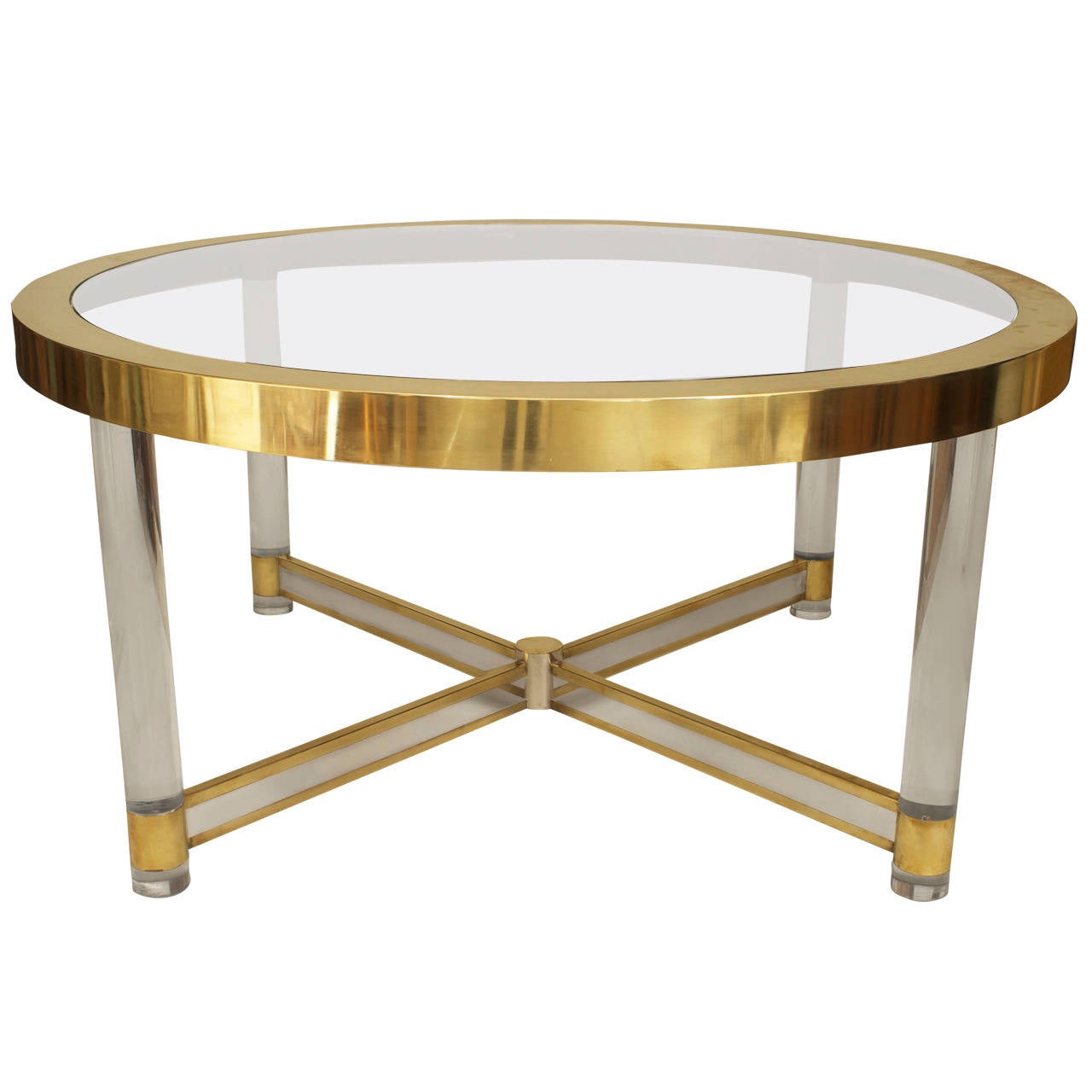 French Silver and BrassTrimmed, Glass and Lucite Dining Table For Sale