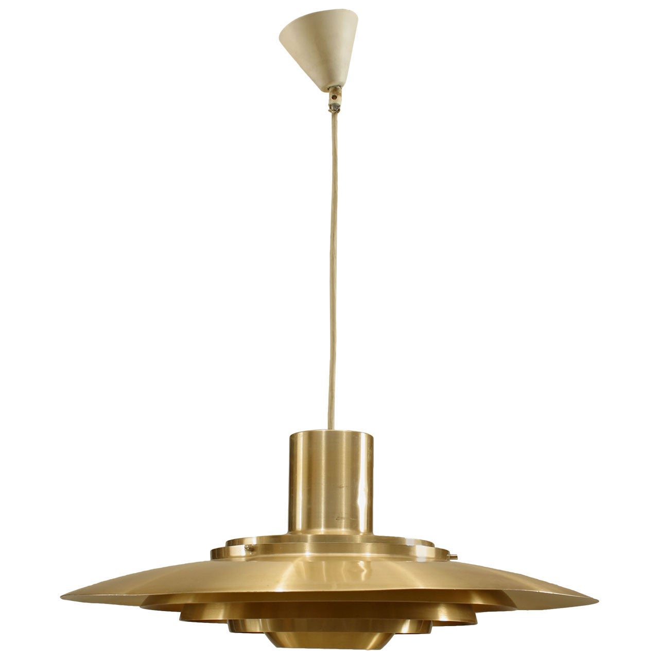 Scandinavian MidCentury Modern Brass Disc Pendant Light at 1stDibs