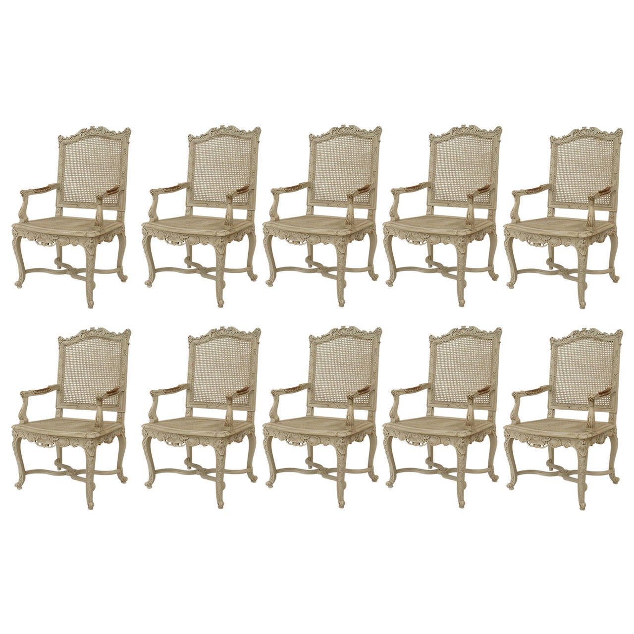 Set of Ten French Regence Style White Painted Chairs For Sale at 1stdibs