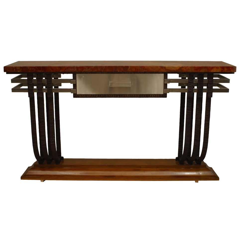 A French Art Deco And Cast Iron Wall Mounted Console Table. at
