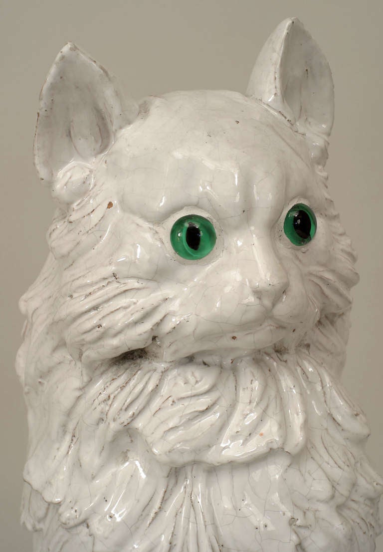 1950's Italian White Ceramic Cat Sculpture For Sale at 1stdibs