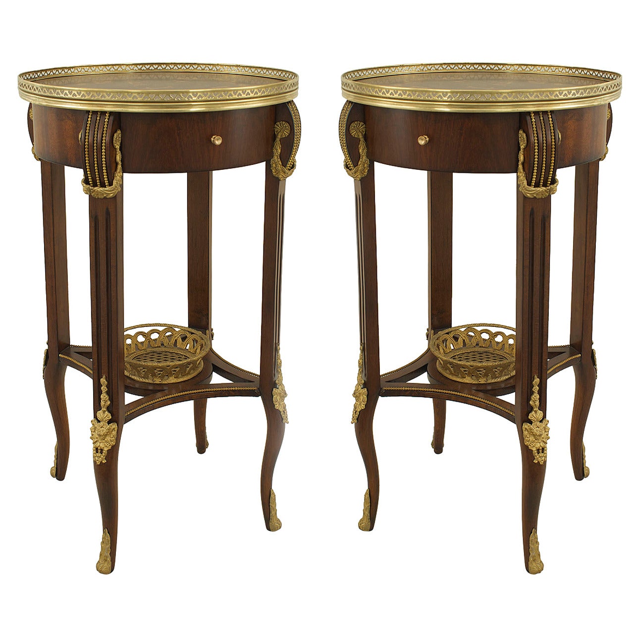 Pair of French Louis XVI Walnut and Brass End Tables For Sale at 1stDibs