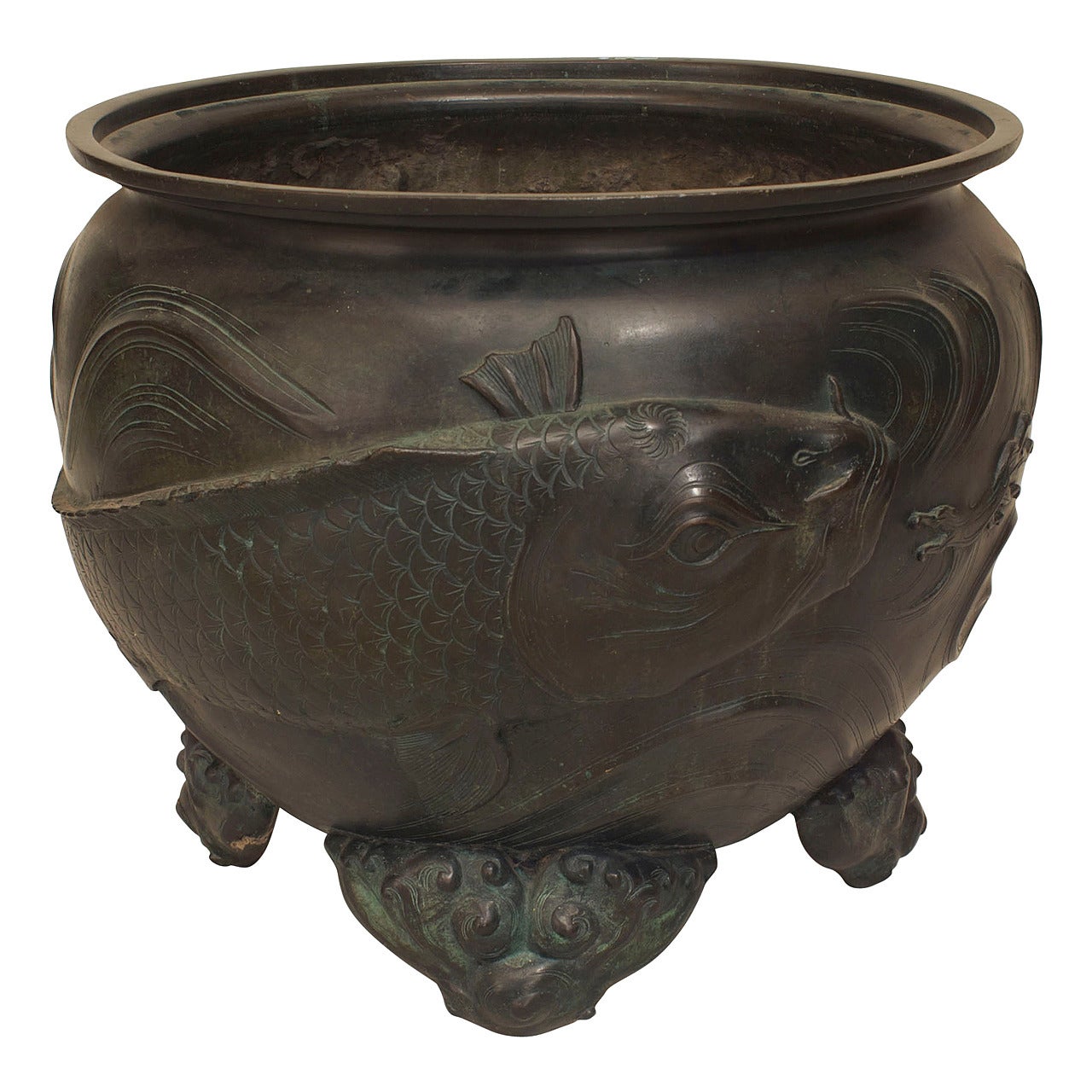 Japanese Bronze Patinated Footed Pot For Sale at 1stDibs
