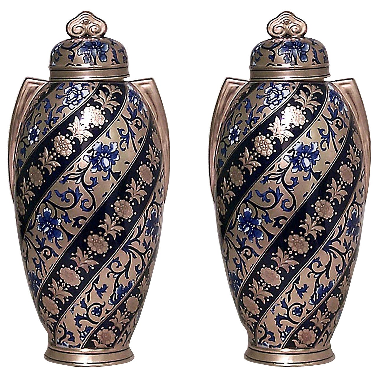 Pair of Blue and Gold Vases For Sale at 1stDibs blue and gold vases, gold vases for sale