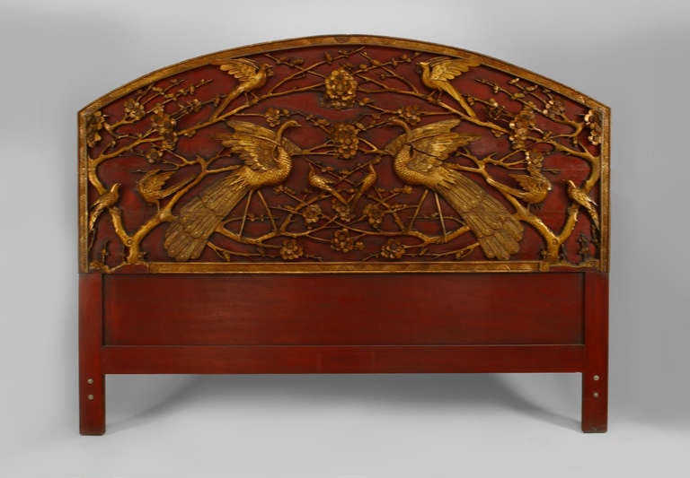 19th c. Chinese Red and Gilt Lacquered King Sized Headboard at 1stdibs