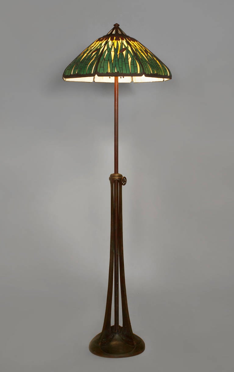 American Bronze and Stained Glass Floor Lamp by Handel For Sale at 1stdibs