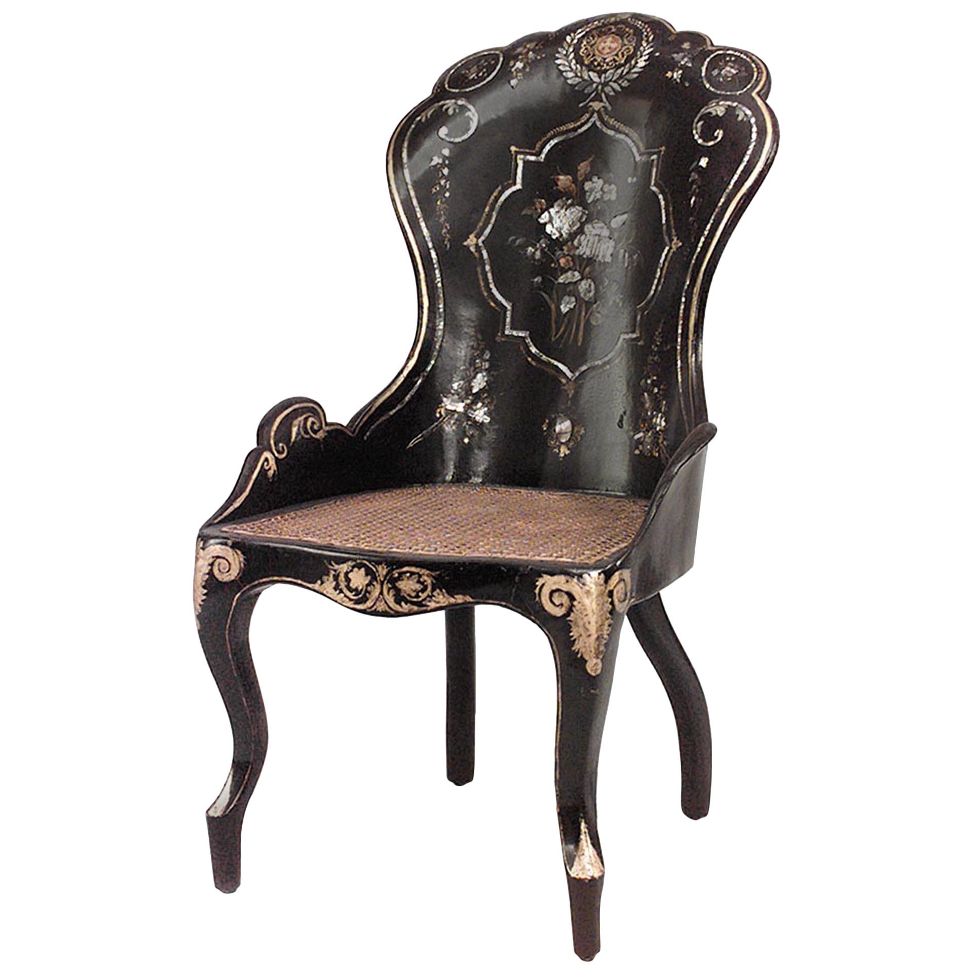 19th c. English Papier Mache PearlInlaid Lacquered Side Chair at 1stDibs