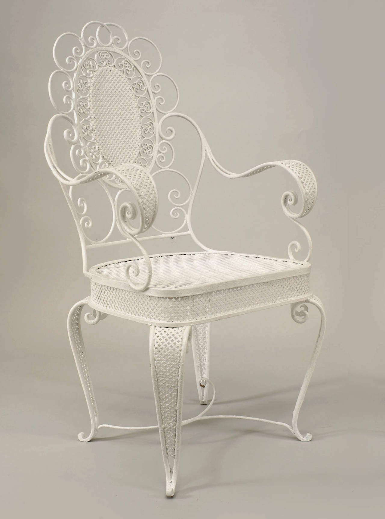 Pair of 20th c. Victorian Style Painted Iron Outdoor Chairs For Sale at