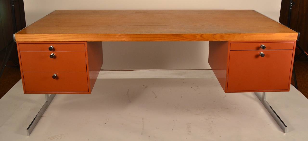 Metal and Wood Large Flat Top Desk at 1stDibs large flat desk, large
