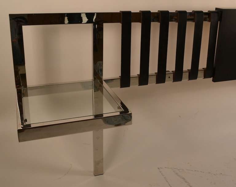 King Size Chrome and Black Leather Headboard at 1stdibs