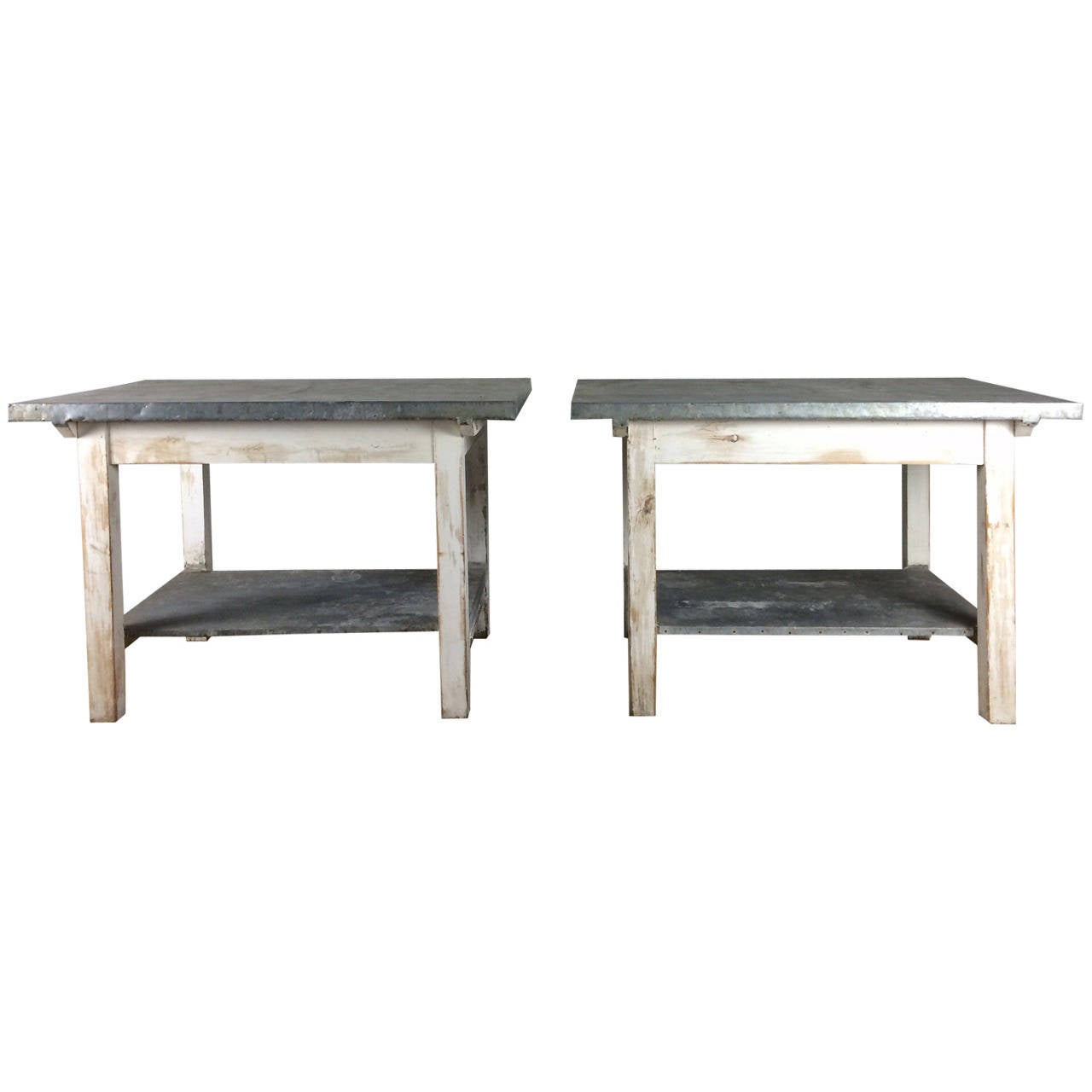 Pair of French Florist Work Tables with Zinc Tops at 1stdibs