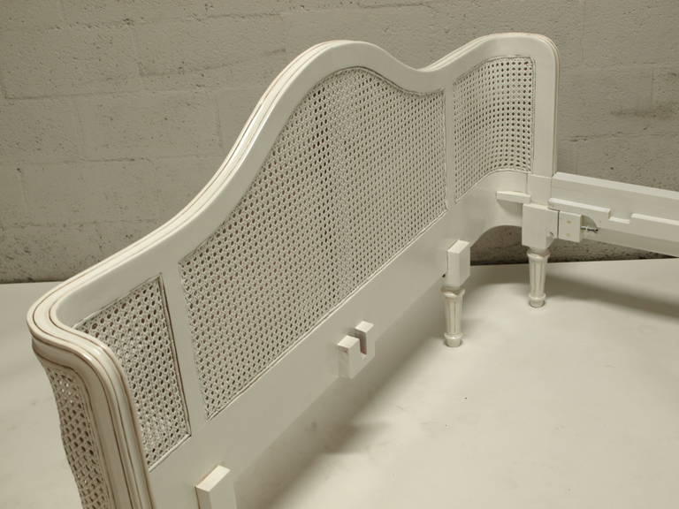 French Bed in Louis XV Style, White Cane, Queen Size For Sale at 1stdibs