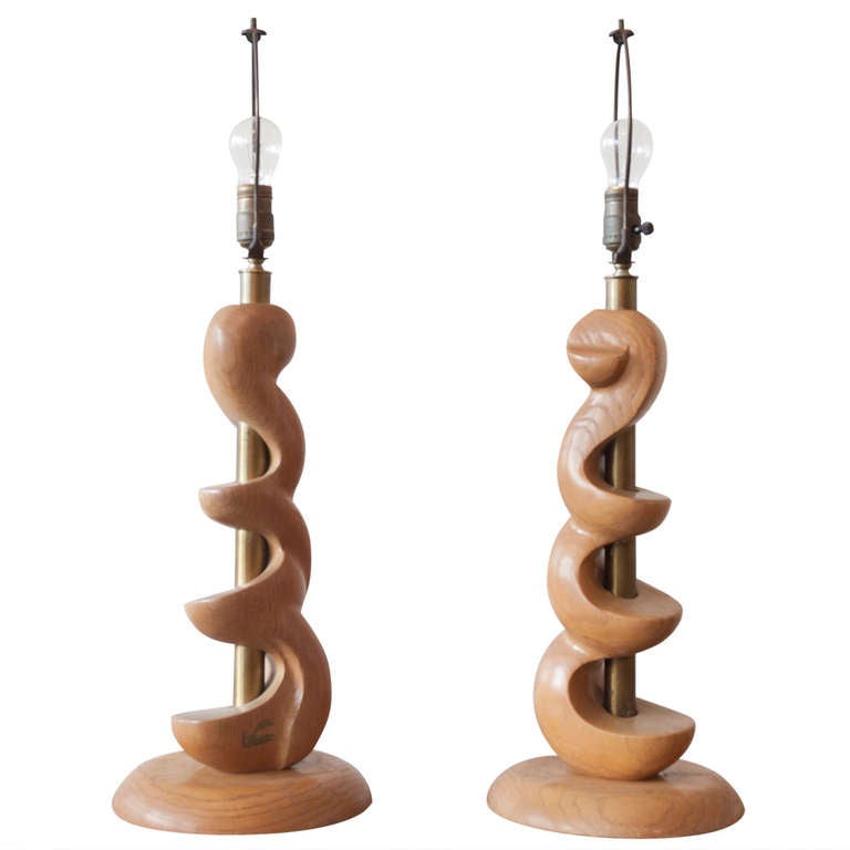 Sculpted Wooden Lamps by Light House For Sale at 1stdibs