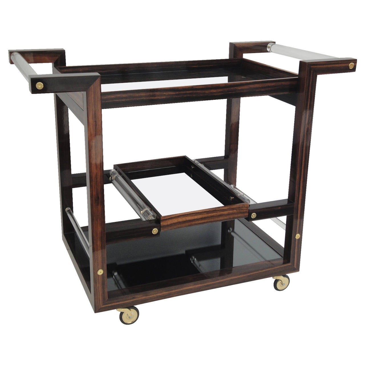 Art Deco Style Solid Macassar Ebony Rolling Bar Cart For Sale at 1stdibs