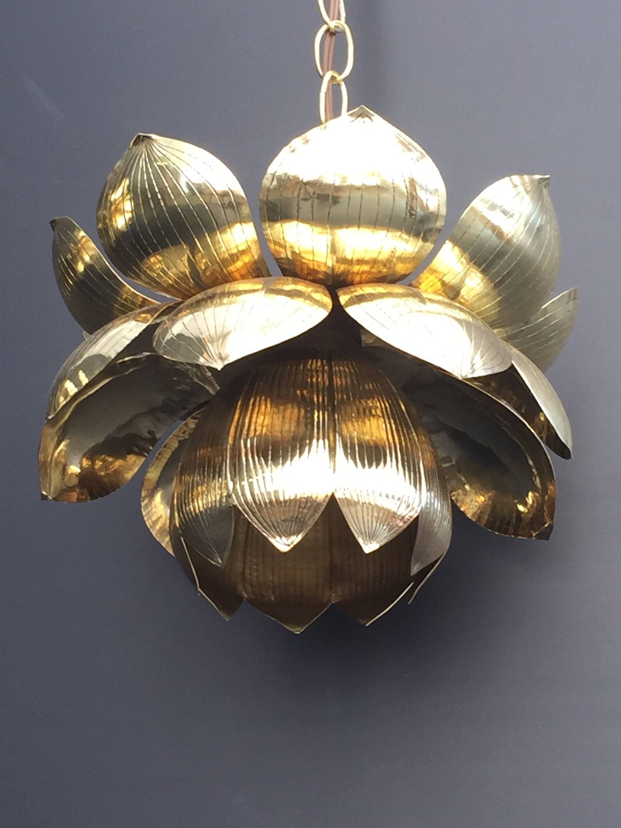 Small Brass Lotus Pendant Light by Feldman at 1stDibs lotus pendant