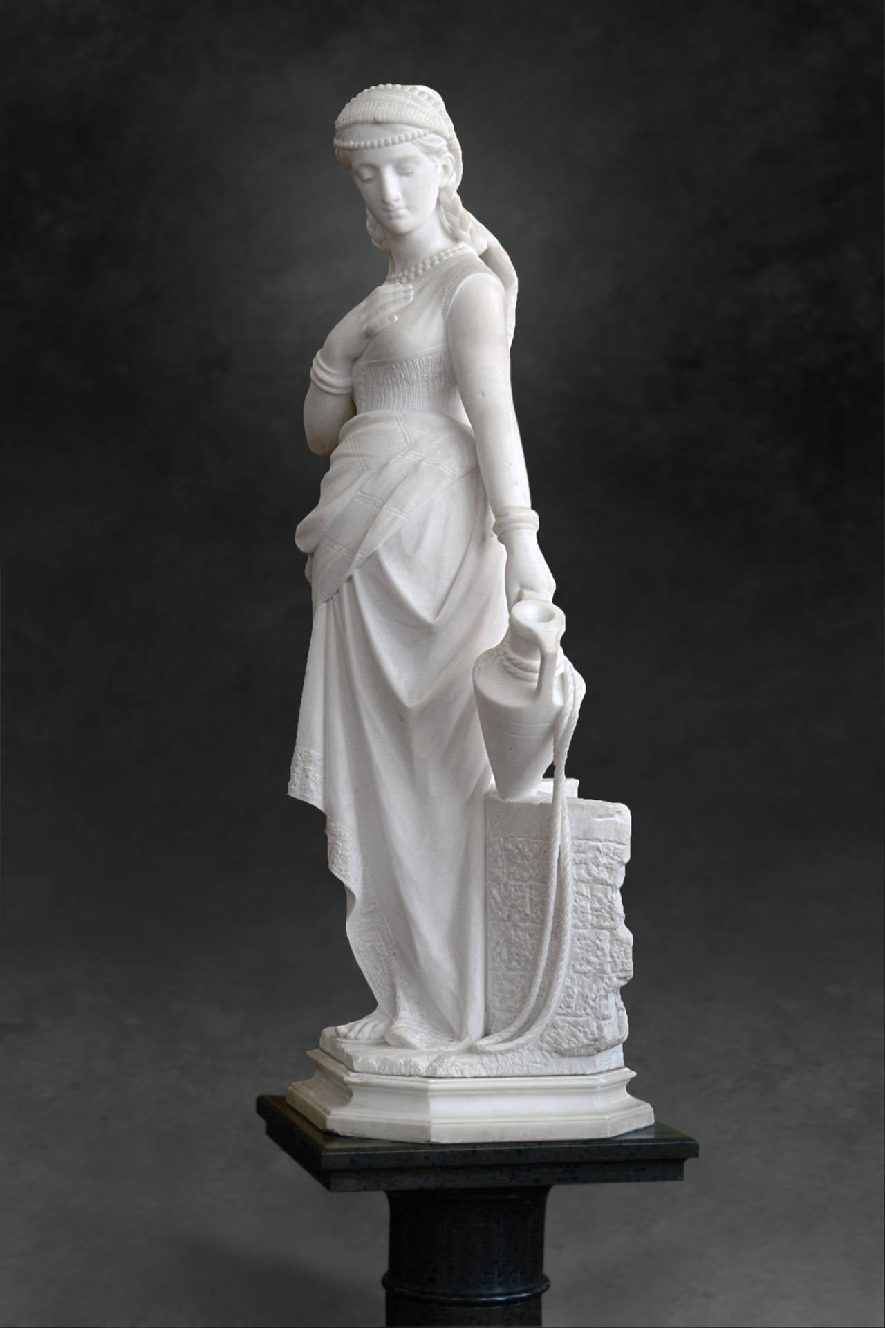 An Antique Italian Carrera Marble Sculpture by the well" by F.Vichi at