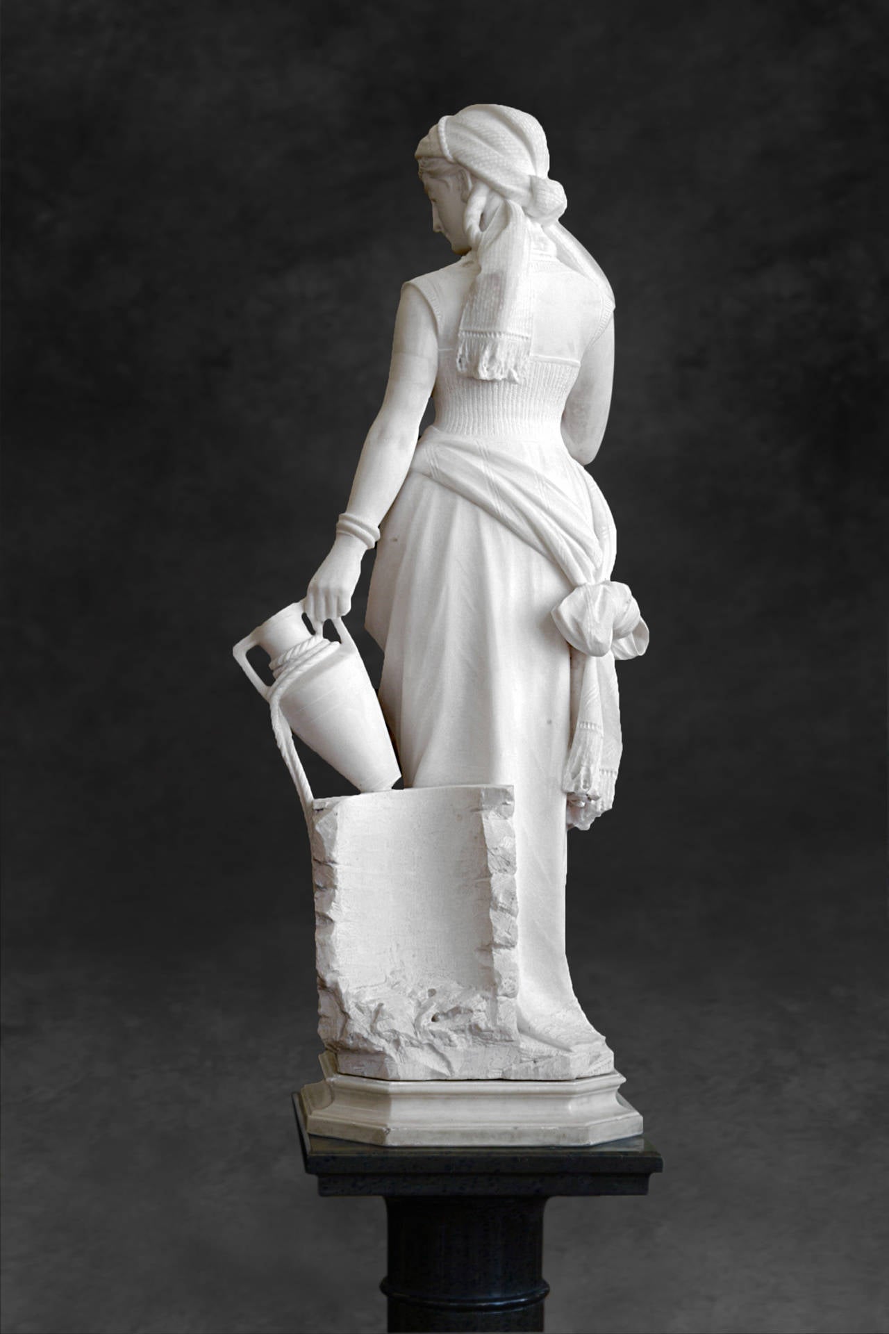 An Antique Italian Carrera Marble Sculpture by the well" by F.Vichi at