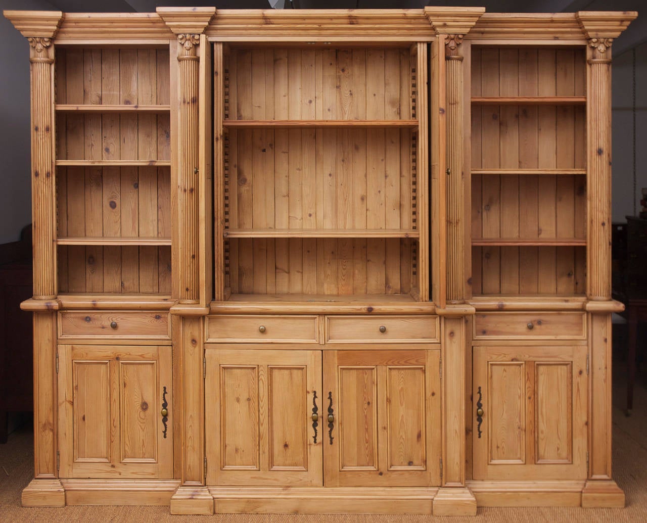 Long Bookcase in Reclaimed Antique Pine at 1stDibs